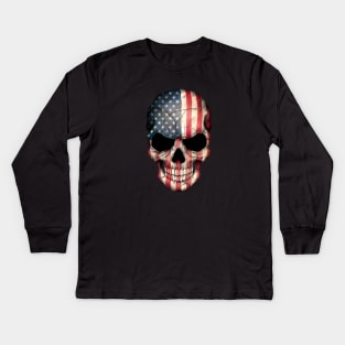 American Flag Skull Kids Long Sleeve T-Shirt